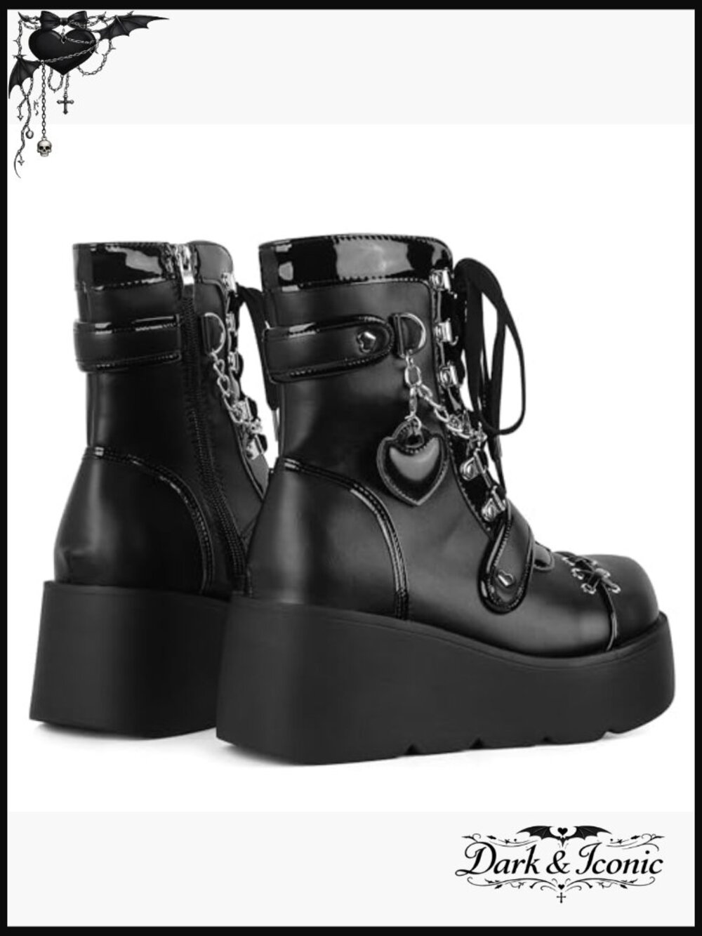 Platform Ankle Boots with Chunky Heel, Round Toe, Lace-Up and Side Zipper - Picture 4 of 7